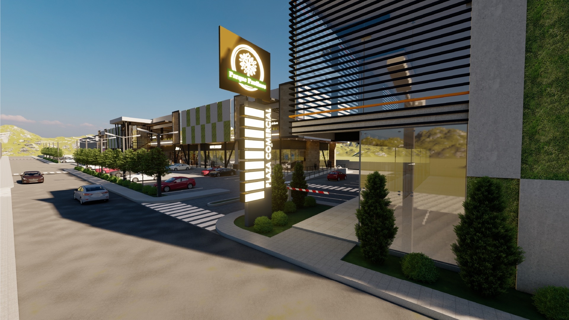 Render de la entrada principal de Parque Paulinos